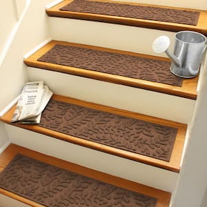 Waterhog Boxwood 8.5 in. x 30 in. PET Polyester Indoor Outdoor Stair Tread Cover (Set of 4) Dark Brown
