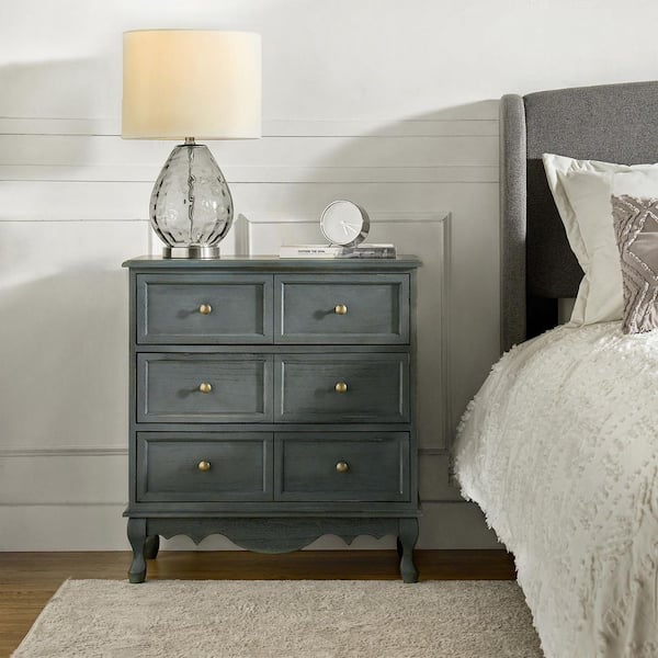 JAYDEN CREATION Elpenor Farmhouse Blue 30 in. H 3-Drawer Storage Cabinet Nightstand with Adjustable Feet and Solid Wood Legs