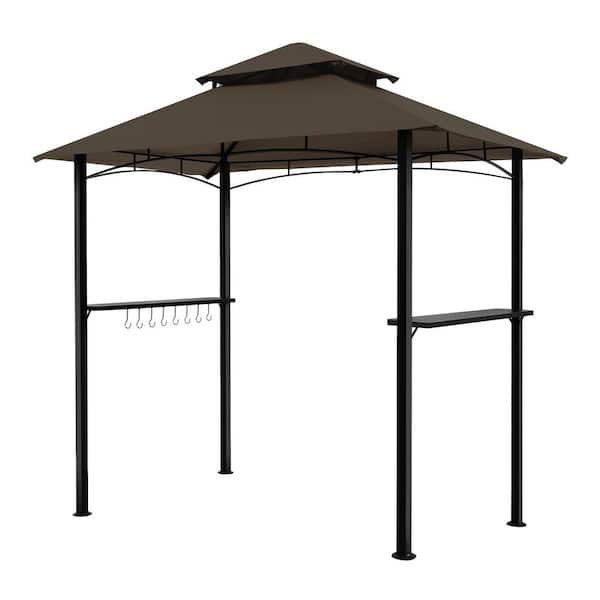 8.5 ft. x 8.5 ft. Brown Grill Gazebo Canopy, Outdoor BBQ Gazebo with Led Light, Barbeque Gazebo Shelter for Patio