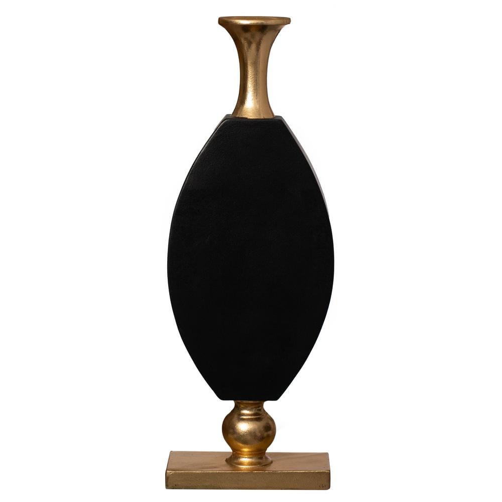 Uniquewise 44 in. Vintage Gold and Black Fiberglass Tall Floor Vase