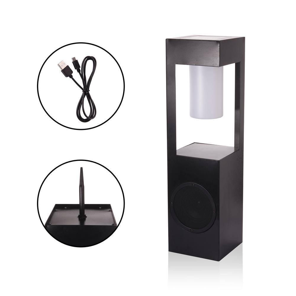 24'' Black Metal Solar LED Outdoor Lantern with Bluetooth Speaker