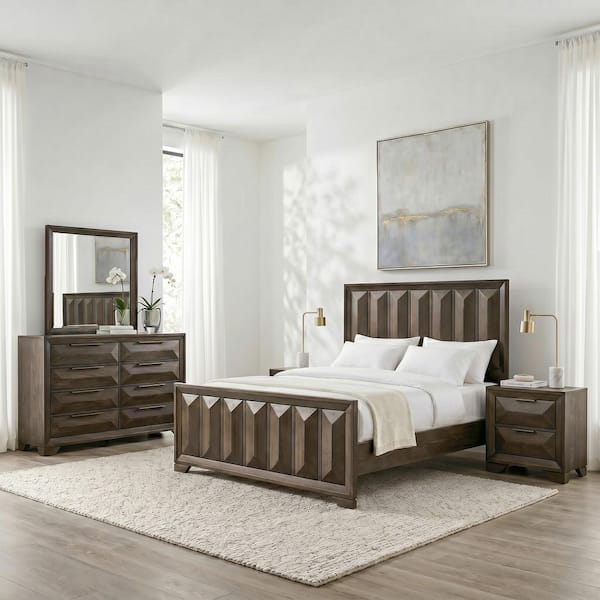 Pinnete 5-Piece Espresso Wood Queen Bedroom Set