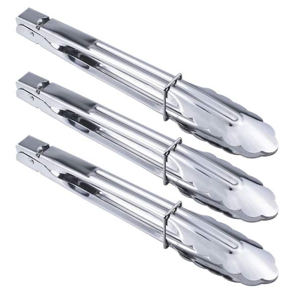 9 in. Stainless Steel Serving Tongs with Metal for Kitchen, Cooking and Serving (3-Pack)