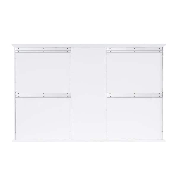 55 in. W x 35 in. H Rectangular Solid Wood Bathroom Medicine Cabinet with Mirror, 2 Soft-Closed Doors, Easy Hang, White