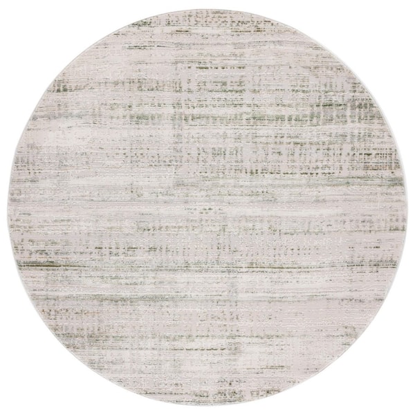 Prestige 7 ft. x 7 ft. Ivory/Light Green Distressed Striped Round Area Rug