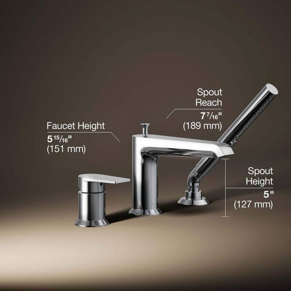 KOHLER Hint Single-Handle Deck-Mount Roman Tub Faucet with Hand Shower in Polished Chrome