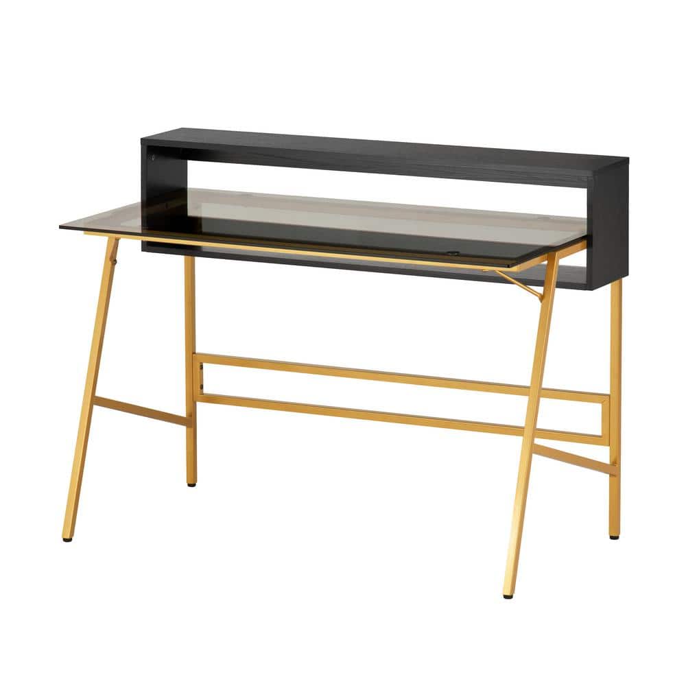 Mid-Century Modern Gray 50" Glass Top Writing Desk