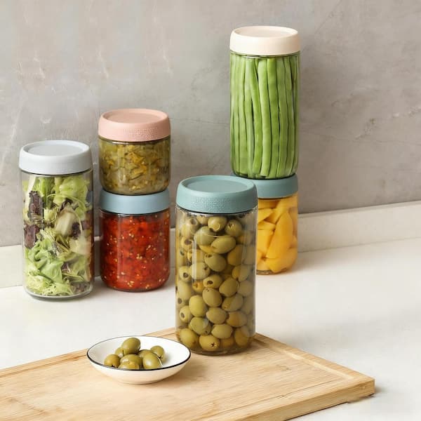 Numhew 6-Pack 24 oz. Glass Jars with Multi-Color Airtight Lids