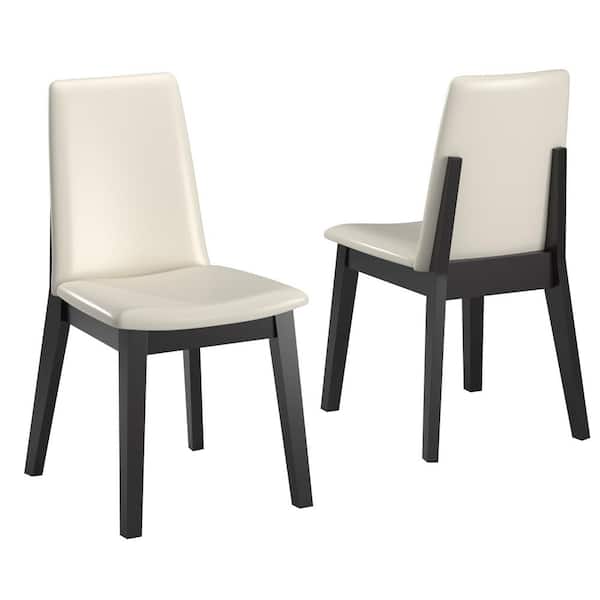 Black Wood Finish White Vegan Leather Dining Chair (Set of 2)