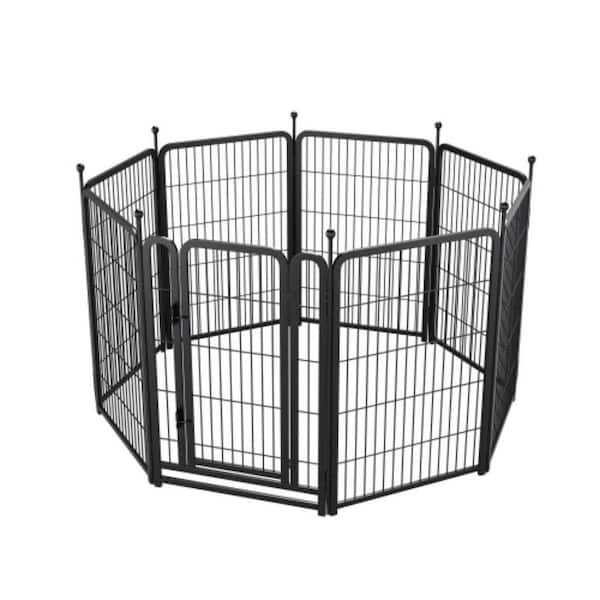 Unbranded Dog Playpen 8-Piece Set 40 in. High Suitable for Large, Medium and Small Dogs Indoor and Outdoor Foldable Black,Steel