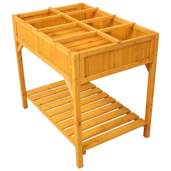 Unbranded 36.00 in. W x 24.20 in. D x 31.80 in. H Wood Raised Garden Bed with Legs Elevated Planter Box with 8 Grids Divider,Brown