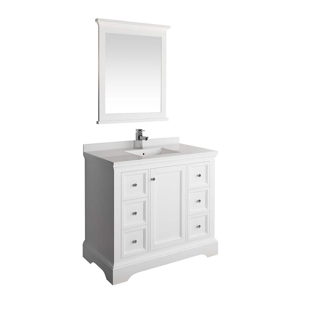 Windsor 40" Matte White Quartz Stone Vanity Set with Mirror