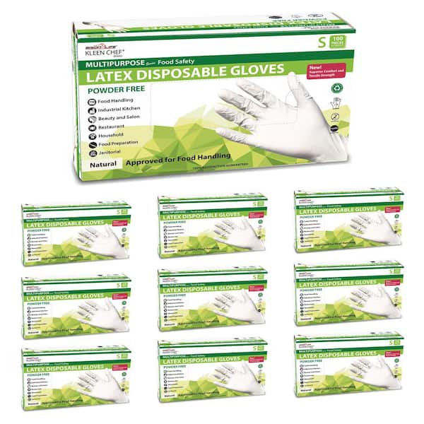 BISON LIFE Small, White, Disposable Latex Gloves Food Preparation Multi-Purpose Cleaning Gloves (1000-Count)