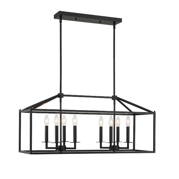 Unbranded 8-Light Matte Black Rectangle Kitchen Island Pendant Chandelier