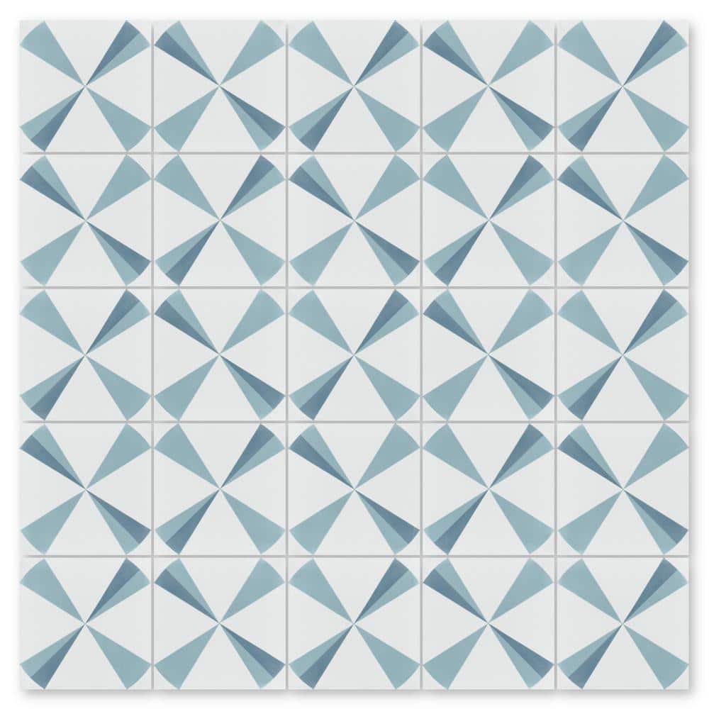 Polaris 8x8 Blue and White Cement Patterned Tile