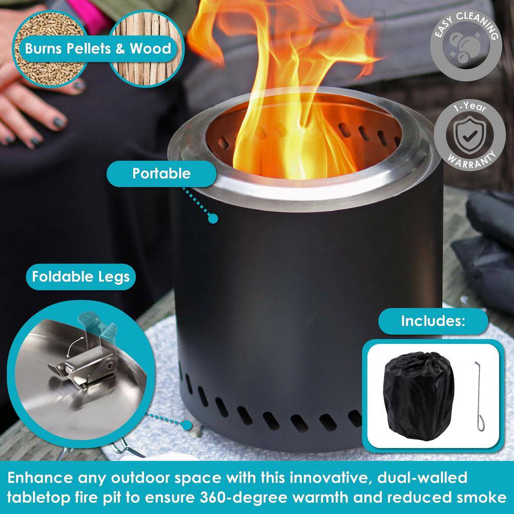 Compact Black Stainless Steel Tabletop Smokeless Fire Pit
