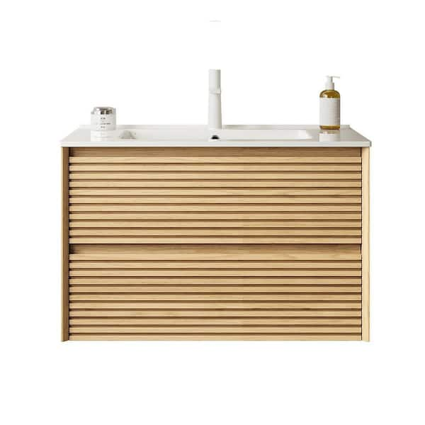 Liory 29.92 in. Single Sink Floating Light Oak Bath Vanity with White Ceramic Top Pre-assembled