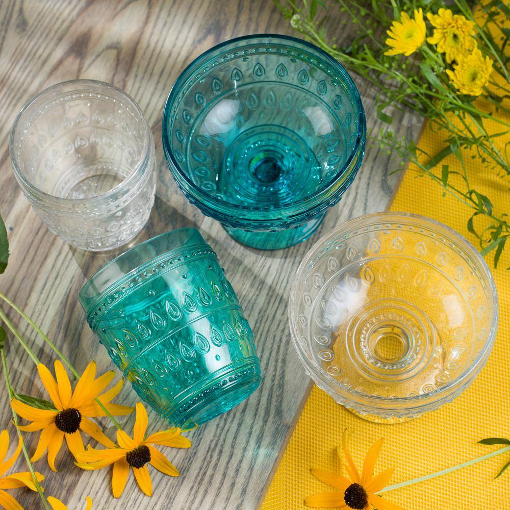 Fez Clear Textured Glass 12oz Old Fashion Glass Set of 4