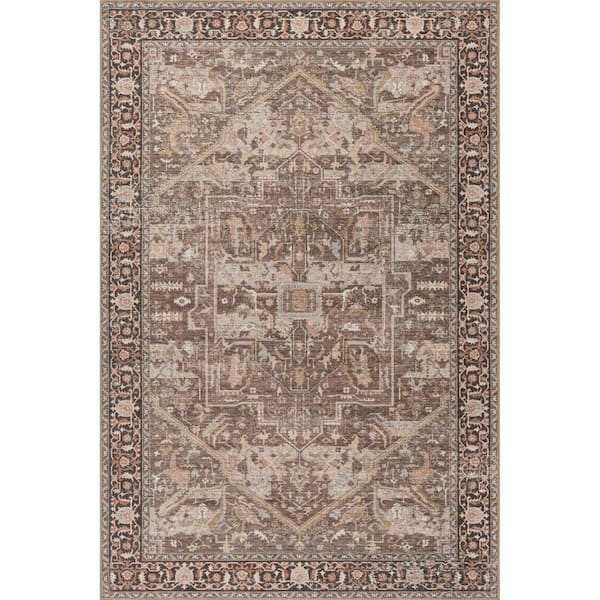 Phoebe Medallion Spill Proof Machine Washable Area Rug Dark Brown 8' ft. x 10' ft. Area Rug