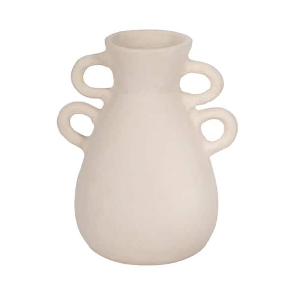 Liv & Skye 12 in. Ivory Ceramic Amphora Four Handles Decorative Vase