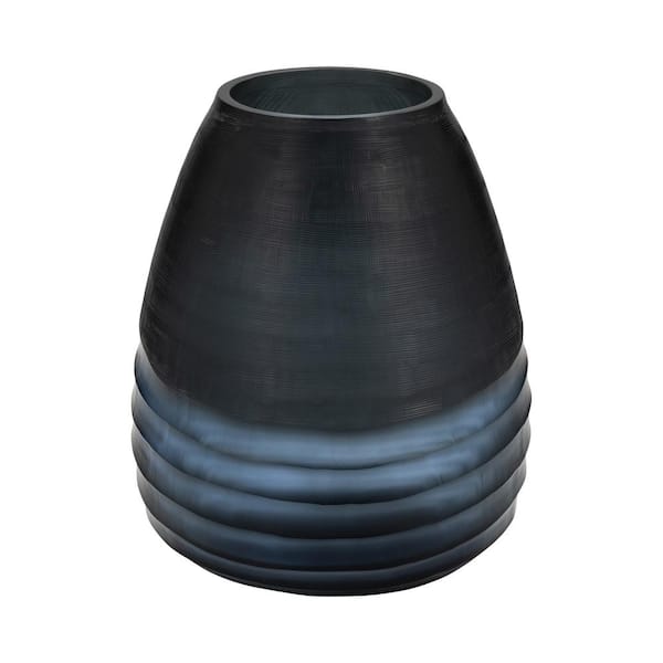 Liv & Skye 11 in. Blue Glass Round Decorative Vase