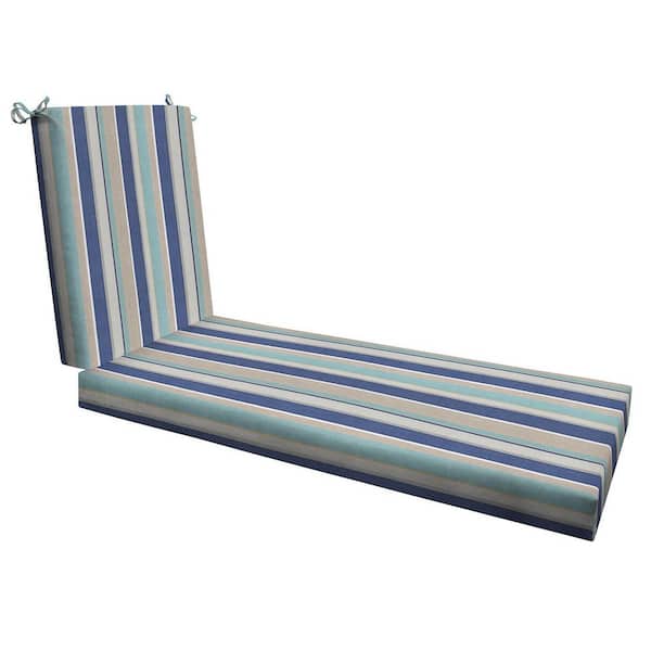 Outdoor Chaise Lounge Chair Cushion Stripe Blue and Beige