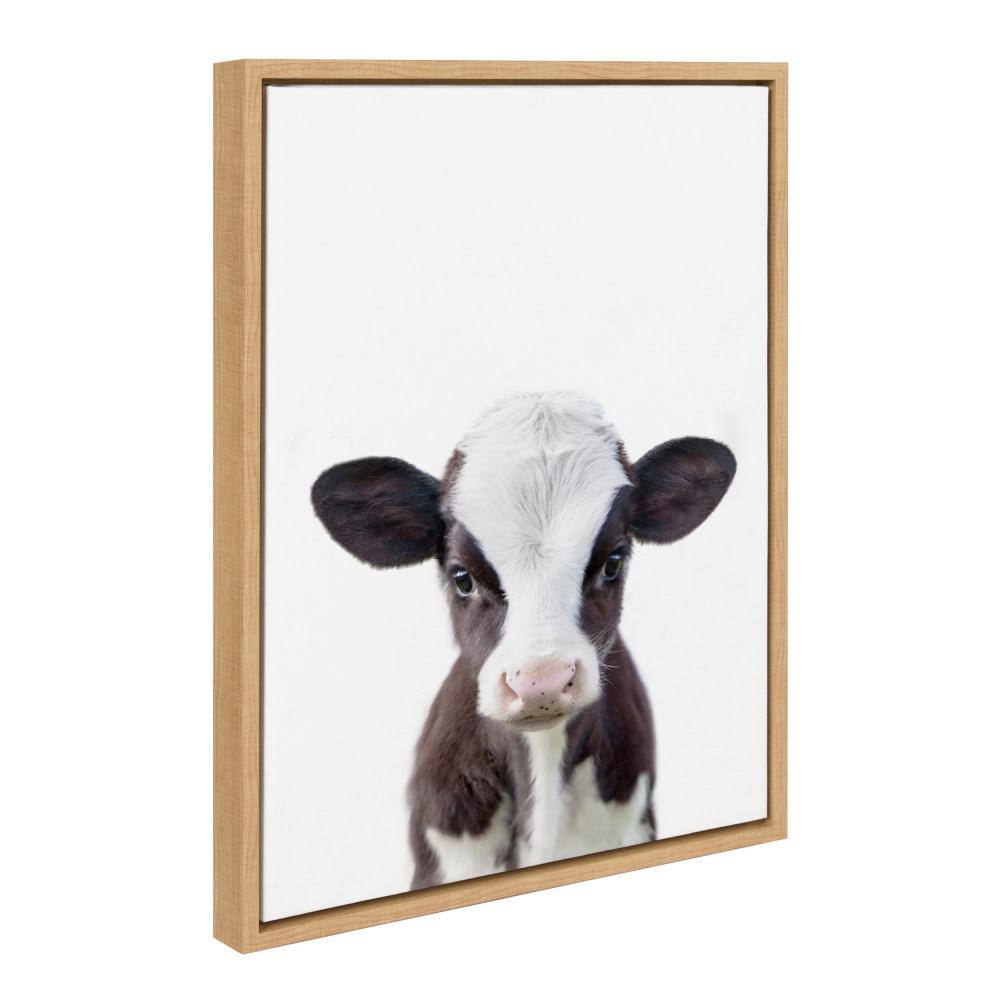 Natural Framed Baby Cow Portrait Canvas Art, 26.69" x 21.63"