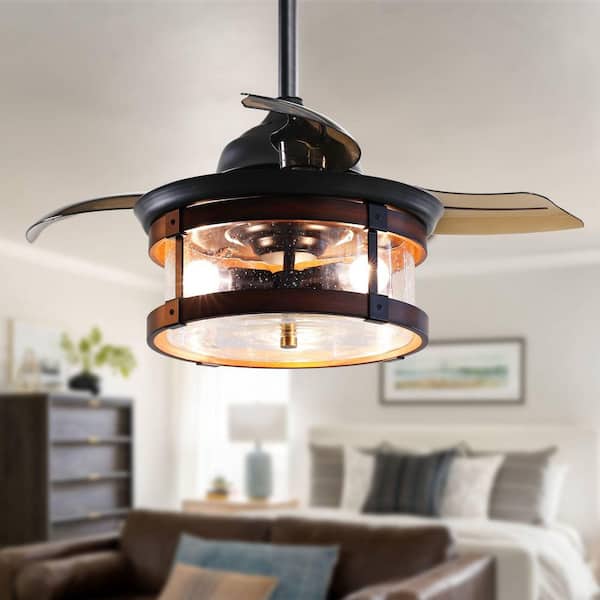 Parrot Uncle Caselli 36 in. Black Retractable 3-Blade Ceiling Fan with Light Kit and Remote Control