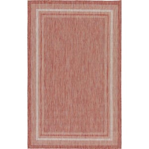Unique Loom Outdoor Soft Border Rust Red 4' 0 x 6' 0 Area Rug 3128957