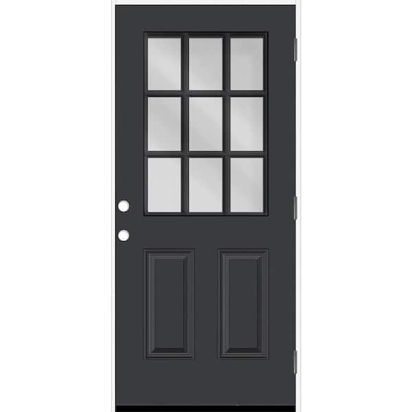 Reliant 36 in. x 80 in. 2P HalfLite 9L SDL Clear Glass LHOS Black Finish Fiberglass Prehung Front Door w/4-9/16 Jamb