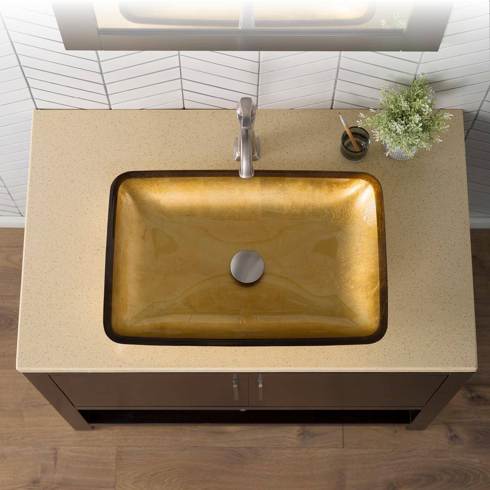 Gold Glass Rectangular Vessel Bathroom Sink, 22 inch