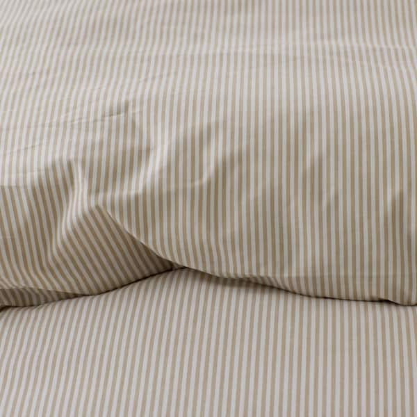 Company Cotton Stripe Yarn-Dyed Tan Full/Queen Cotton Percale Duvet Cover