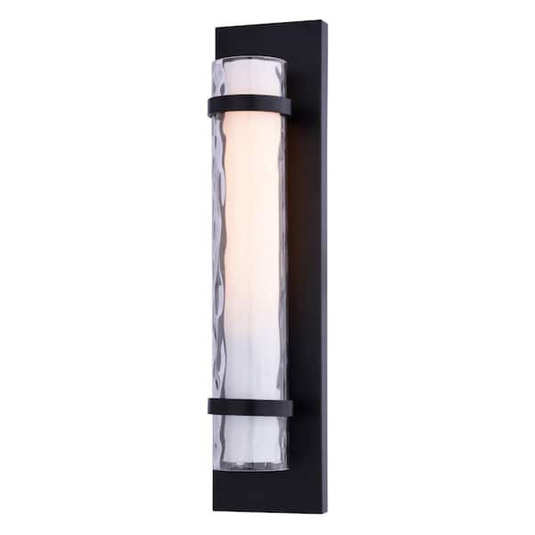 Vilo 4.5 in. W 1-Light Matte Black Vanity Light Contemporary Wall Sconce White Frosted Cylinder Wave Glass