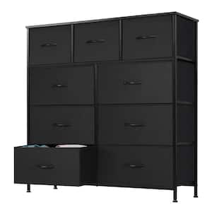 Black 39 in. W 9-Drawer Dresser with Fabric Bins and Steel Frame Storage Organizer Chest of Drawers