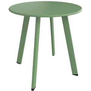 18 in. Sage Green Metal Square Legs Steel Powder Coated Round Outdoor Dining Table without Extension