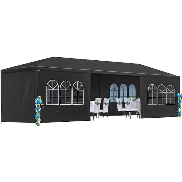 12 ft. x 30 ft. Black Outdoor Party Canopy Tent with 8 Removable Sidewalls, Waterproof Gazebo For Wedding Event