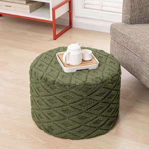 Green Fabric Sage Green Corduroy Stripe Square Ottoman Pouf Cover