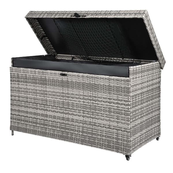 200 gal. Wicker Deck Box with Wheels in Grey