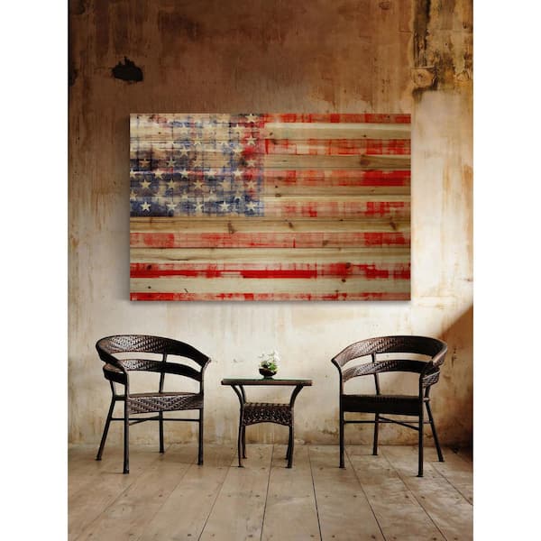 Unbranded 16 in. H x 24 in. W "American Flag" by Marmont Hill Printed Natural Pine Wood Wall Art