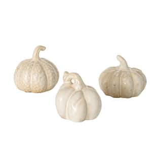 3 in., 3.25 in. and 3 in. Stoneware Cream Harvest Pumpkin Set of 3