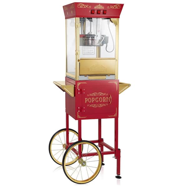 Olde Midway 850 W 10 oz. Red Movie Theater-Style Countertop Popcorn Machine with Cart