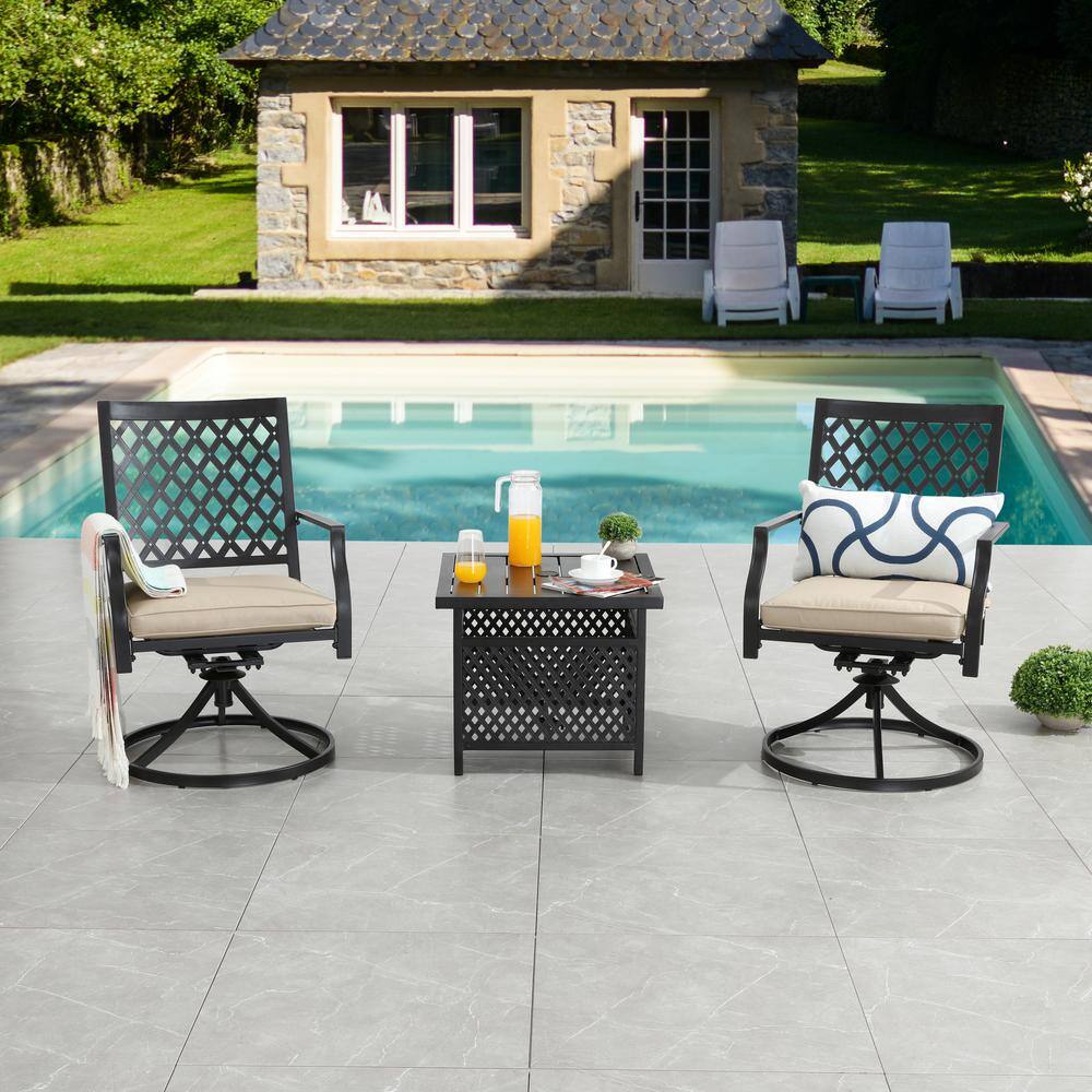 Patio Festival 3Piece Metal Patio Conversation Set with Beige Cushions
