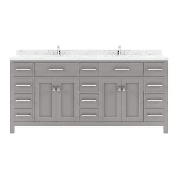 Virtu USA Caroline Parkway 72 in. W x 22 in. D x 35 in. H Double Sink Bath Vanity in Gray with Quartz Top