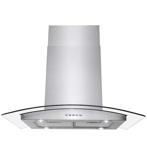 AKDY 30 in. 343 CFM Convertible Kitchen Island Mount Range Hood in Stainless Steel with LED Lights in Brushed Finish