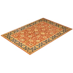 Mogul One-of-a-Kind Traditional Orange 6 ft. 1 in. x 8 ft. 9 in. Oriental Area Rug