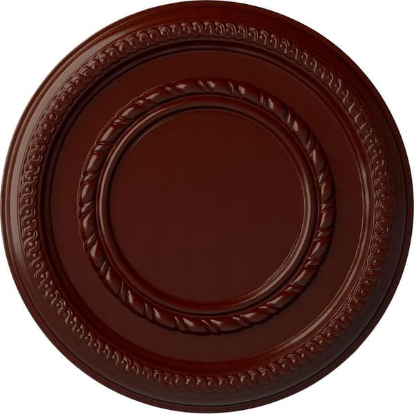 Ekena Millwork 1-1/8" x 12-5/8" x 12-5/8" Polyurethane Federal Roped Small Ceiling Medallion, Brushed Mahogany