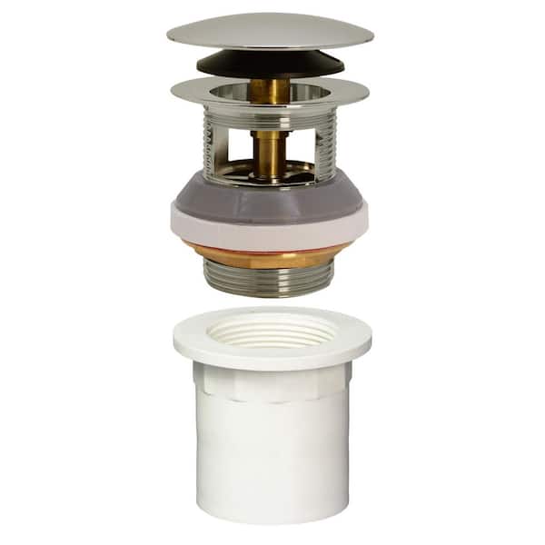 Westbrass Integrated Overflow Drain 1-1/2 in. NPSM Coarse Thread Tip-Toe Mechanism with PVC Adapter in Polished Nickel