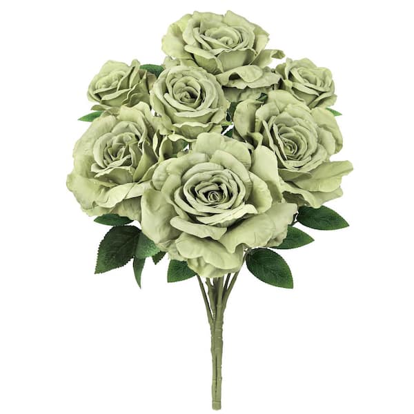 LIVING LUXURY 22 in. Sage Green Artificial Grand Rose Flower Stem Bush Bouquet (Set of 2)