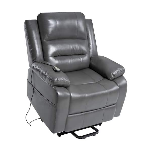 HOMESTOCK Faux Leather Power Lift Recliner Chair with Footrest, Reclining Chair with Remote Control in Gray
