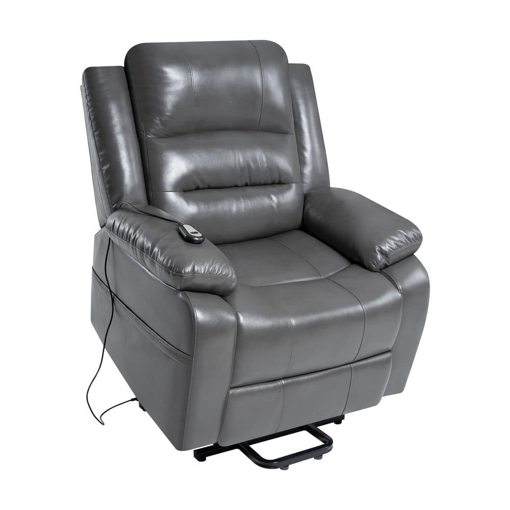 MAYKOOSH Gray Deluxe Adjustable Power Lift Recliner Chair for Elderly, Faux Leather Electric Recliner, Split-Back Chair -  11238HD